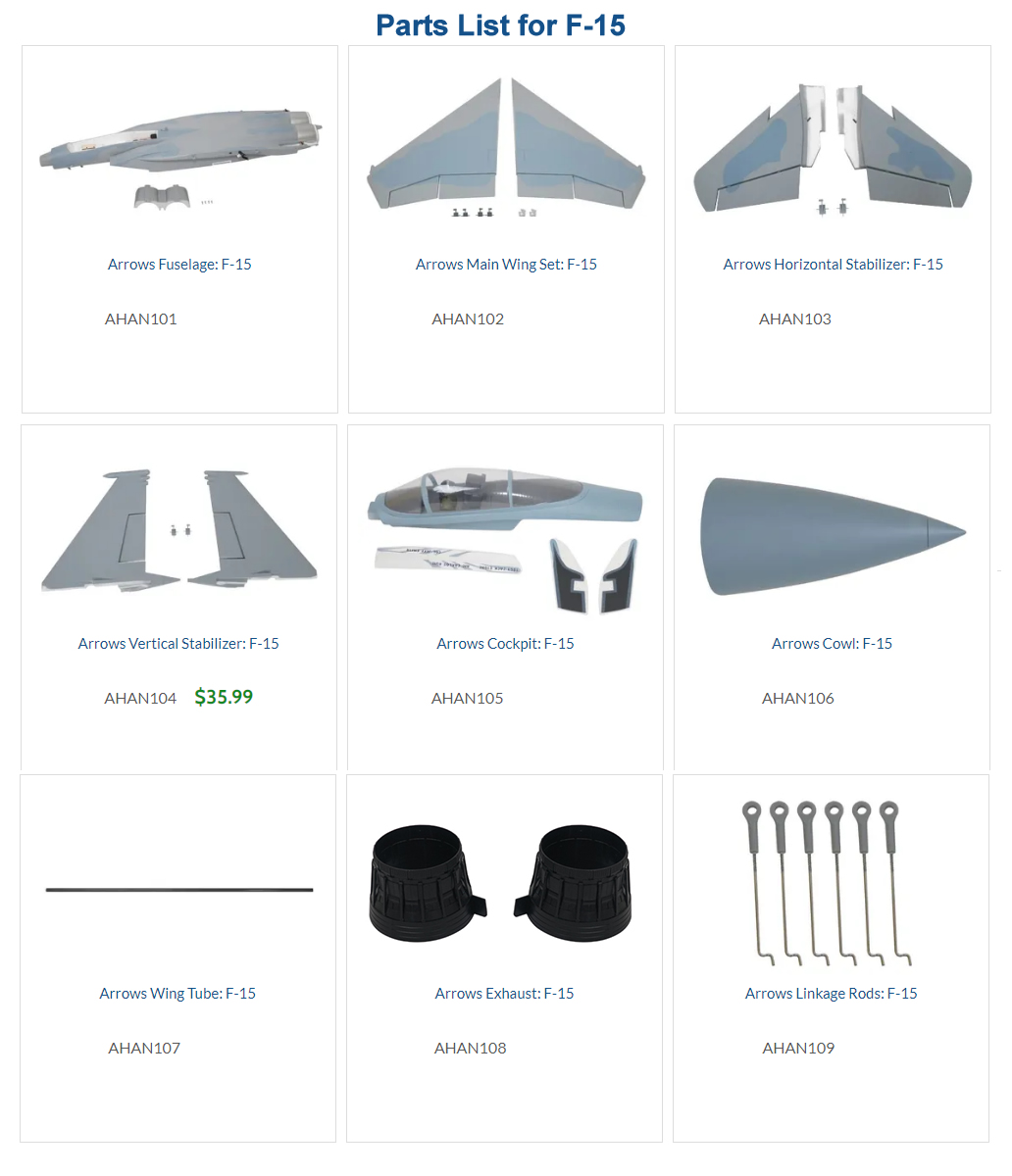 Arrows Hobby F-15 Parts List