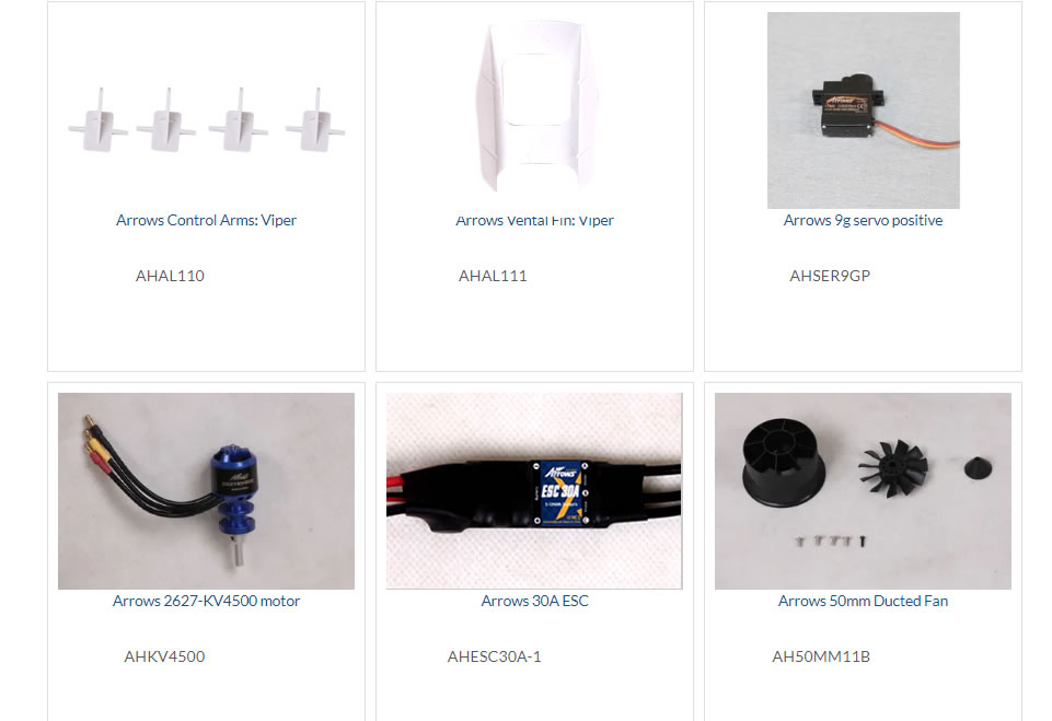 Parts List for Arrows Hobby Viper 50mm RC Airplane